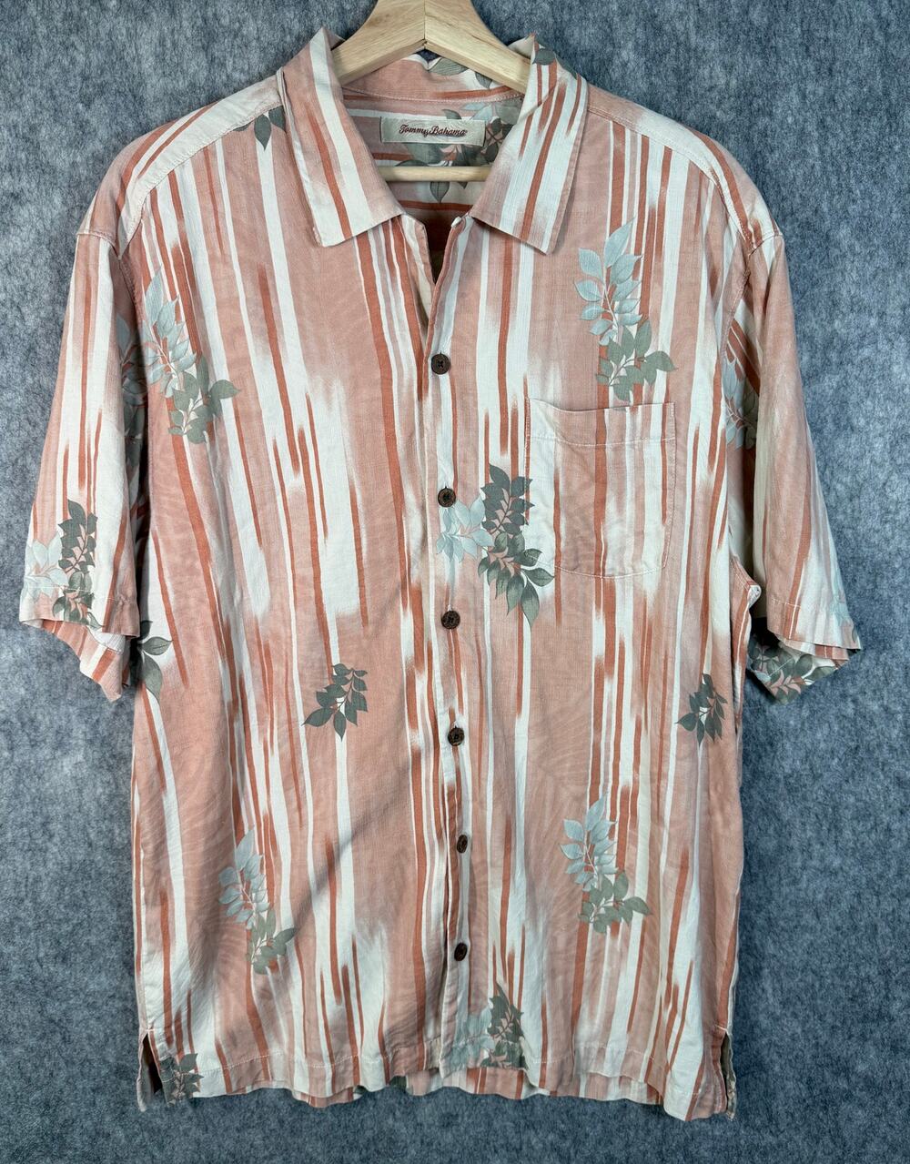 Tommy Bahama Mens Silk Pink Floral Hawaiian Button Down Shirt Size Large